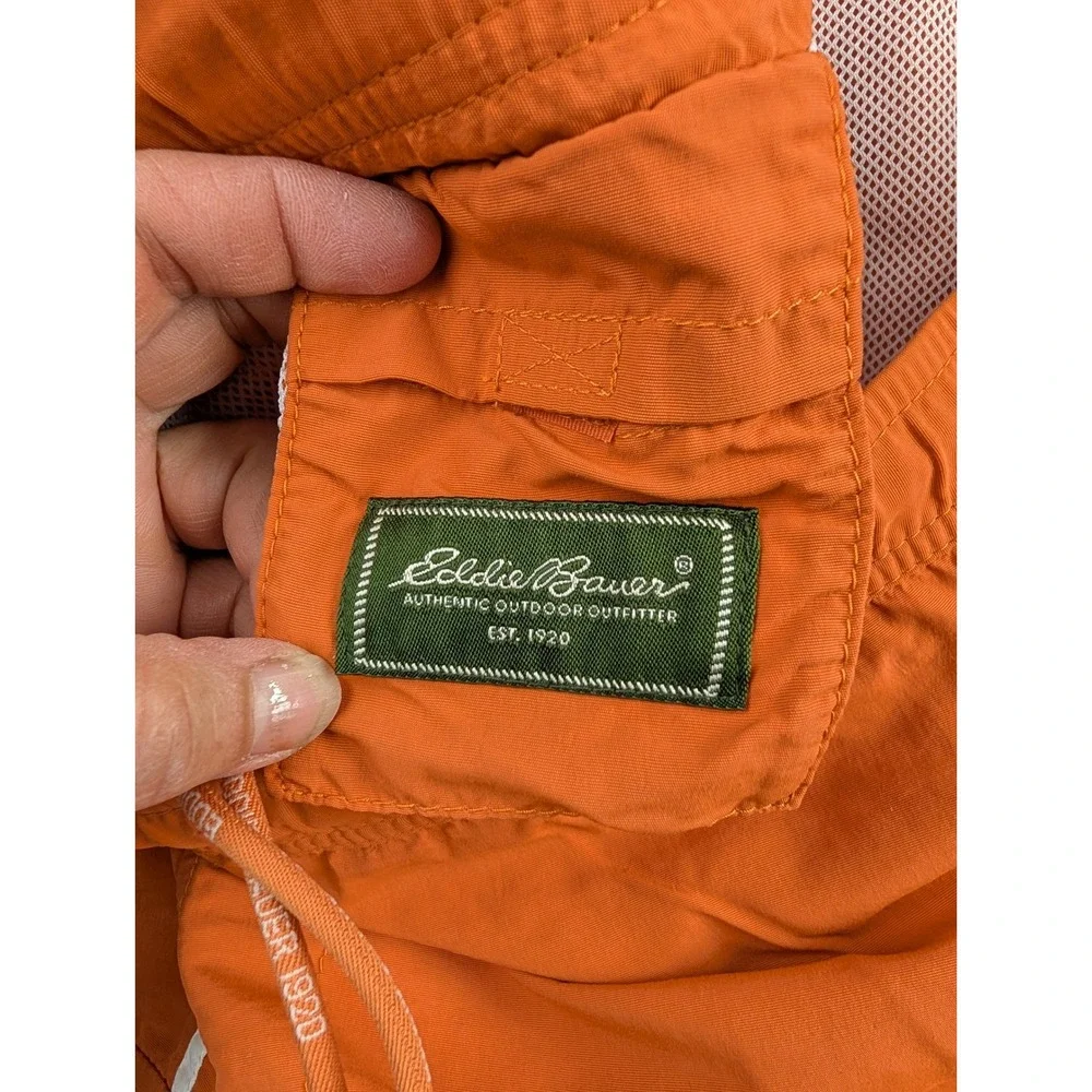 Eddie Bauer Mens Orange Cargo Swim Trunks Board Shorts XL‎ Side Stripes